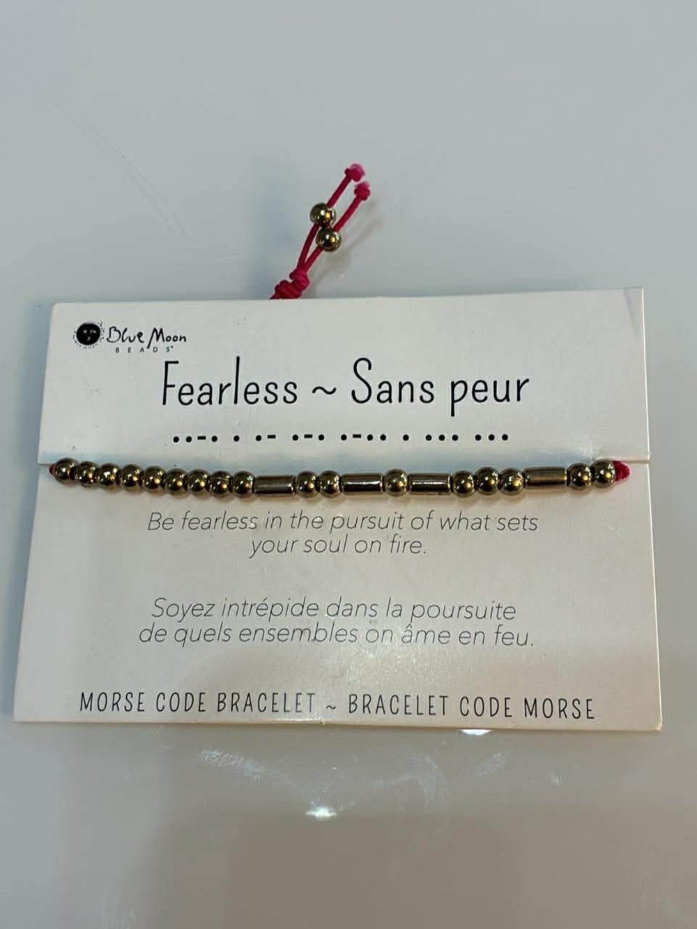 Fearless Gold Morse Code Bracelet with Pink Cord - Picture 1 of 3
